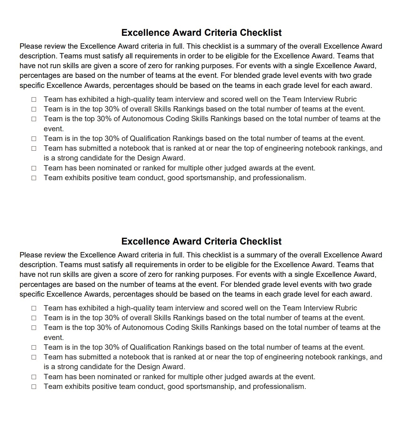 Judging Resource Excellence Award Criteria Checklist REC Library