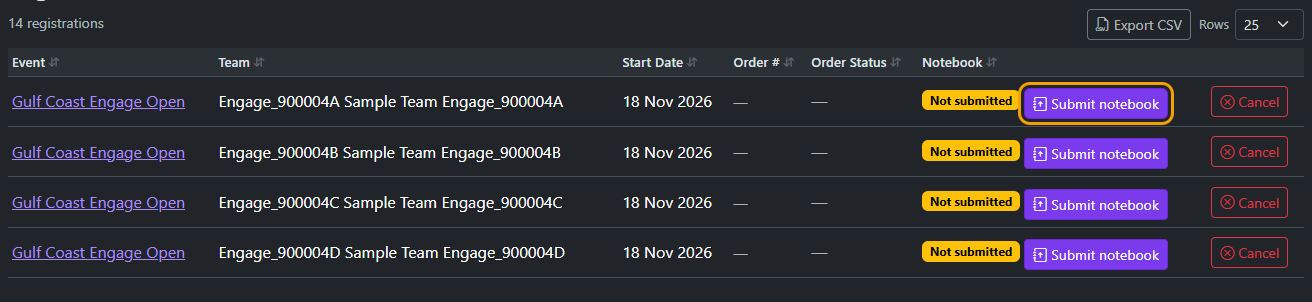 The Notebook column on My Registrations.