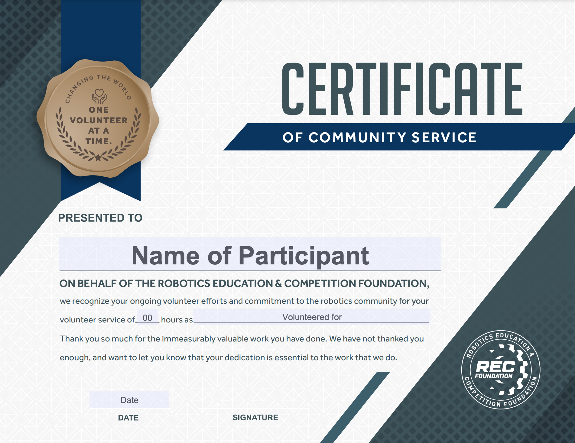 Community Service Certificate (pdf) REC Library