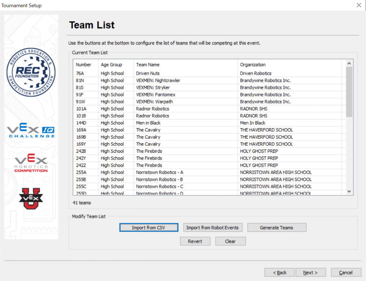 The Tournament Manager Software running in a computer lab for the CIG