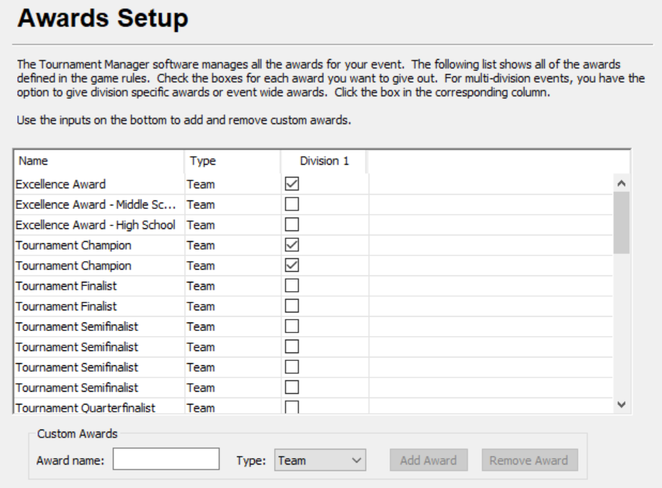 The Tournament Manager Software running in a computer lab for the CIG