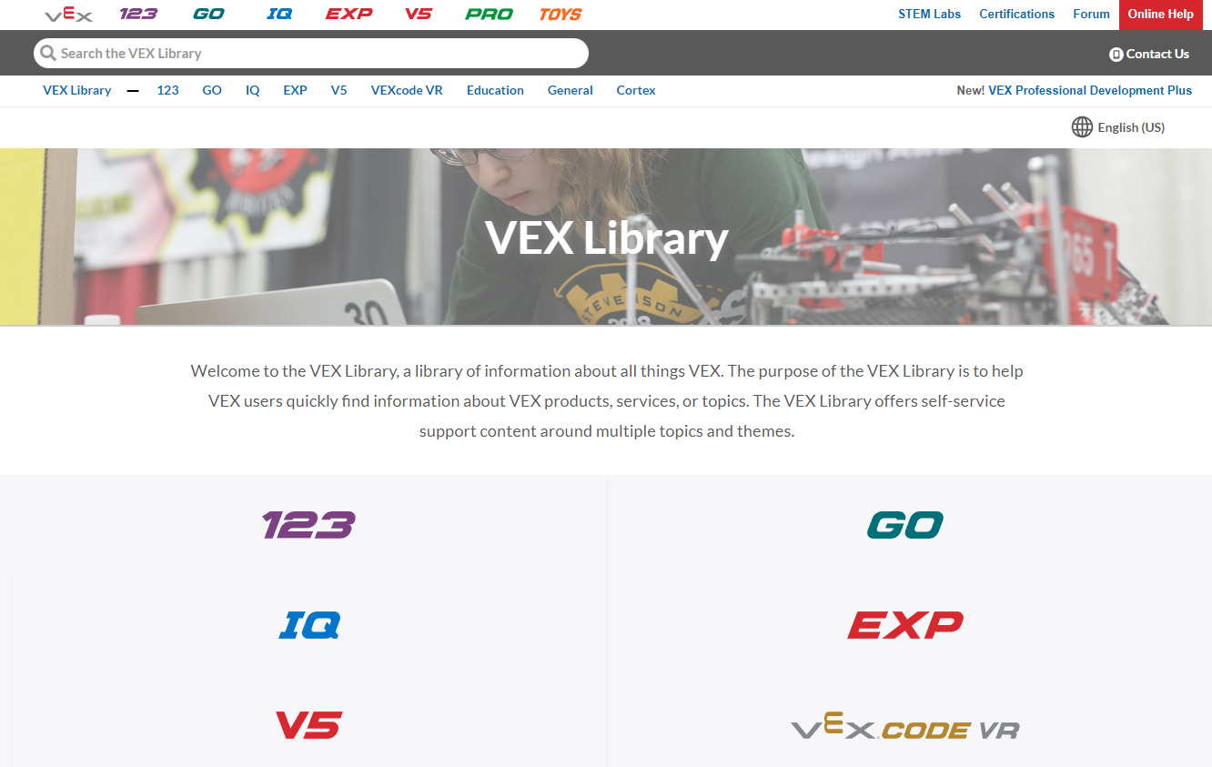 VEX Library homepage
